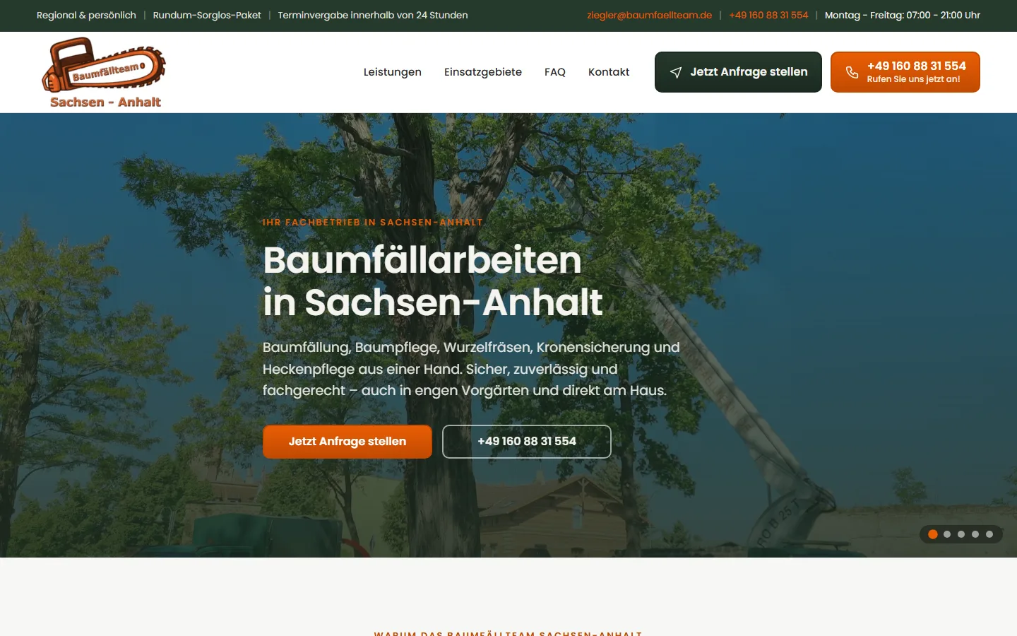 Startseite baumfaellteam.de auf dem Desktop