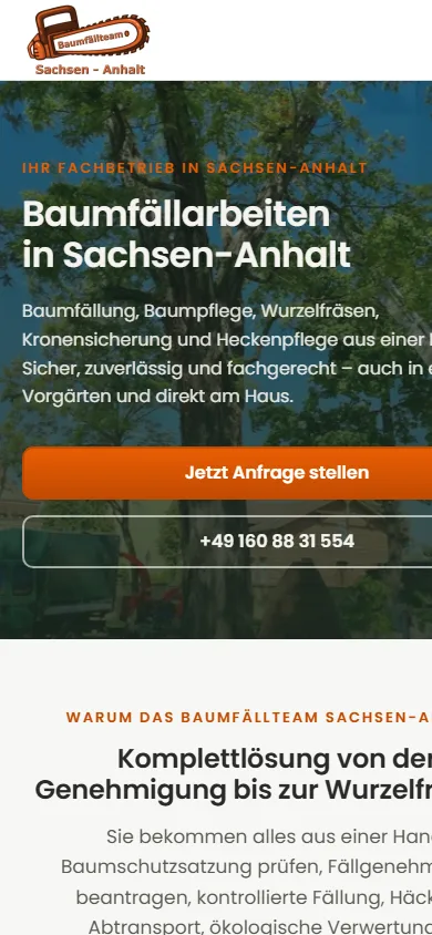 Startseite baumfaellteam.de auf dem Smartphone