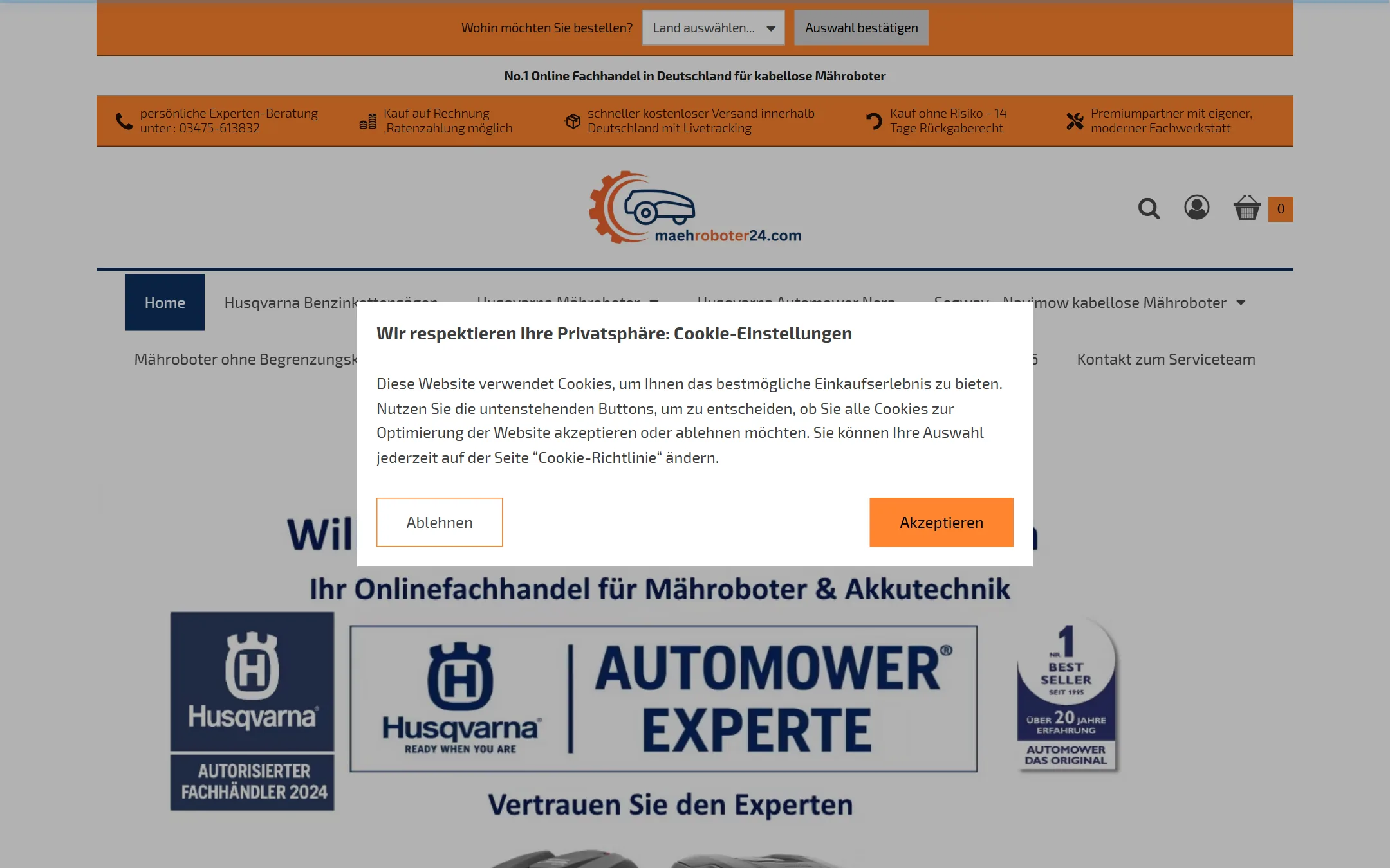 Startseite maehroboter24.com auf dem Desktop