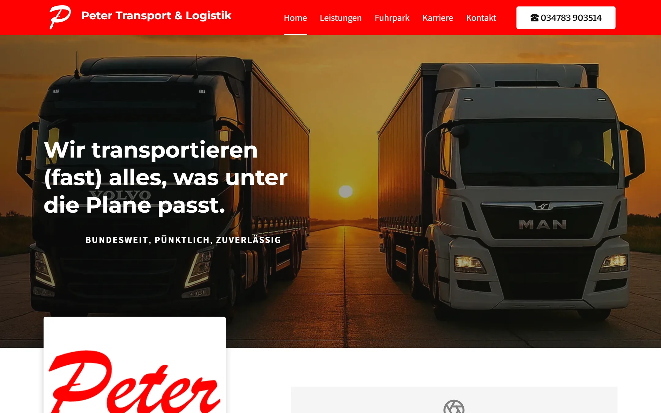 Startseite peter-transporte.de auf dem Desktop